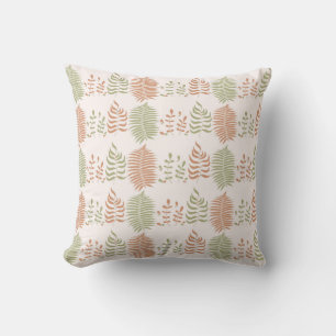 Green Red Retro Vintage Leaf Pattern  Throw Pillow