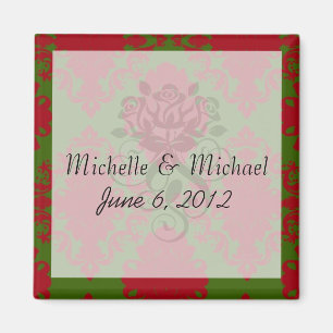 green red romantic christmas damask magnet
