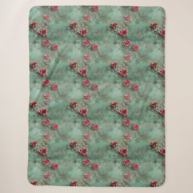 Green Red Roses  Sherpa Blanket (Front)