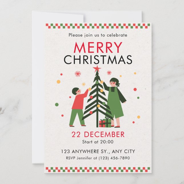 Green Red Simple Joyeux Noël Invitation (Devant)