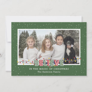 Green Red Snow Believe In the Magic Photo Holiday Card