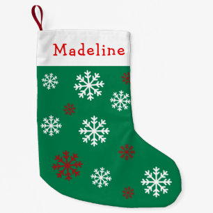 Green Red Snow Flakes Cute Name Small Christmas Stocking
