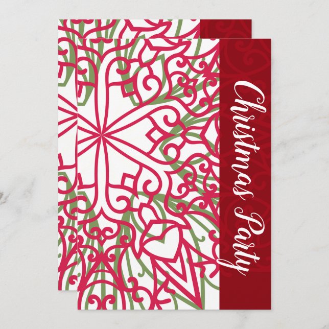 Green & Red Snowflake Holiday Christmas Modern Invitation (Front/Back)