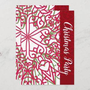 Green & Red Snowflake Holiday Christmas Modern Invitation