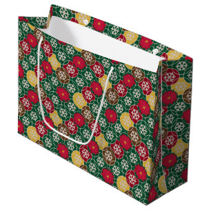 Green, Red, Snowflakes Gift Bag - Large, Glossy