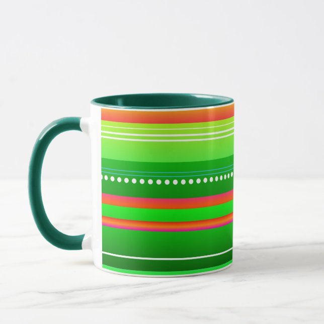 Green red stripes Christmas  Mug (Left)