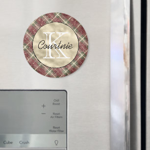 Green Red Stripes Gold Monogram Magnet