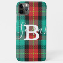 Green & Red Tartan Chequered Monogram Name