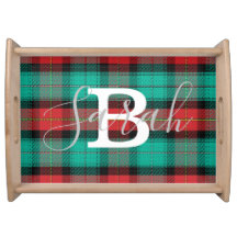 Green & Red Tartan Chequered Monogram Name