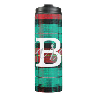 Green & Red Tartan Chequered Monogram Name Thermal Tumbler