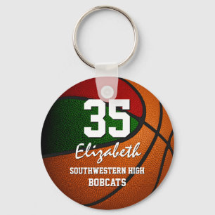 Green red team colours girls boys basketball keychain