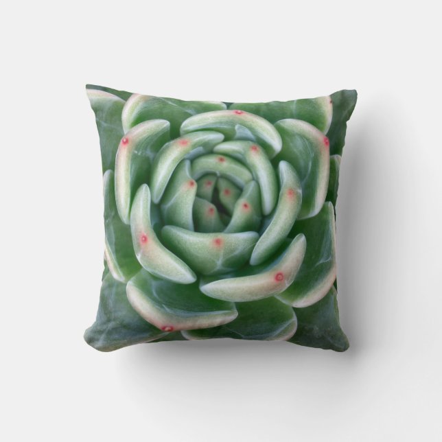Green Red Tipped Succulent Throw Pillow (Front)