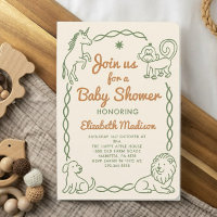 Green & Red Vintage handdrawn Animals Baby Shower 
