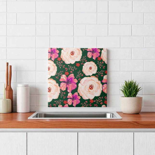 Green Red Watercolor Floral Tile (Creator Uploaded)