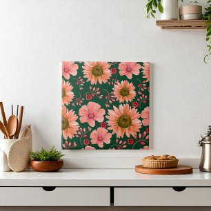 Green Red Watercolor Floral Tile