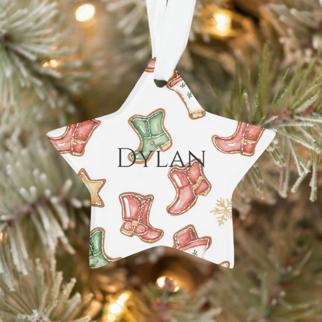 Green Red Western Cowboy Boots Christmas  Ornament (Tree)