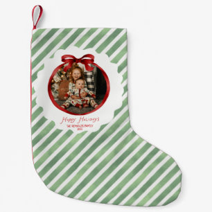 Green Red Whimsical Bow Frame Photo Christmas Small Christmas Stocking