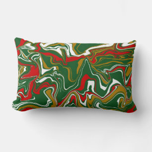 Green, Red, White, and Gold Christmas Marble Lumbar Pillow