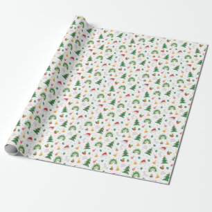 Green Red White Cheerful Merry Christmas Wrapping Paper