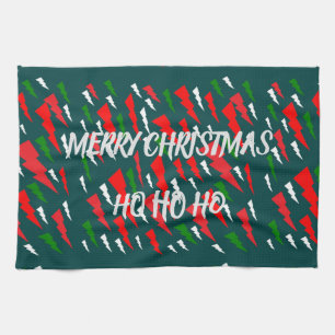Green red white design word text merry Christmas Kitchen Towel