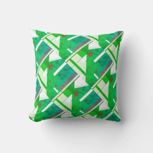 Green Red White Faded Look  Diagonal Large Tiles Throw Pillow