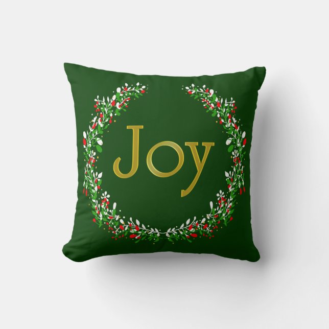 Green Red White Gold Joyeux Coussin de Noël (Recto)