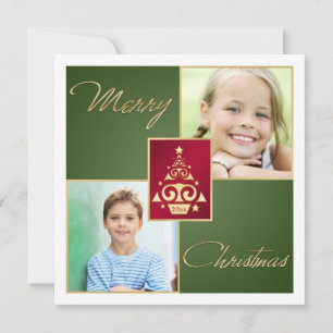 Green, Red, White, Gold Tree Christmas Card