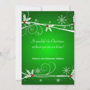 Green Red White Holly Holiday Invitation Card