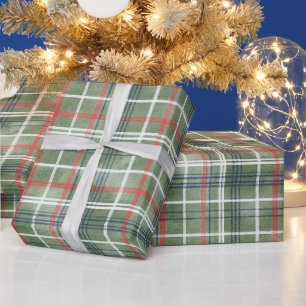 Green Red White Plaid Stripes Christmas Wrapping Paper