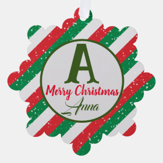 Green Red & White Simple Merry Christmas Ornament Card