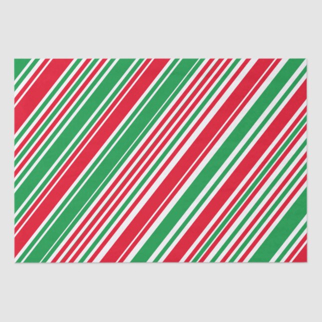 Green Red White Stripe Decoupage Tissue Paper (Front)