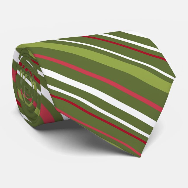 Green Red White Striped Christmas Tie (Rolled)