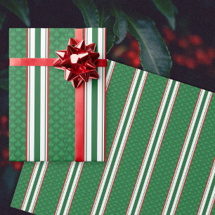 Green Red White with Stripe   Holiday Gift Wrap
