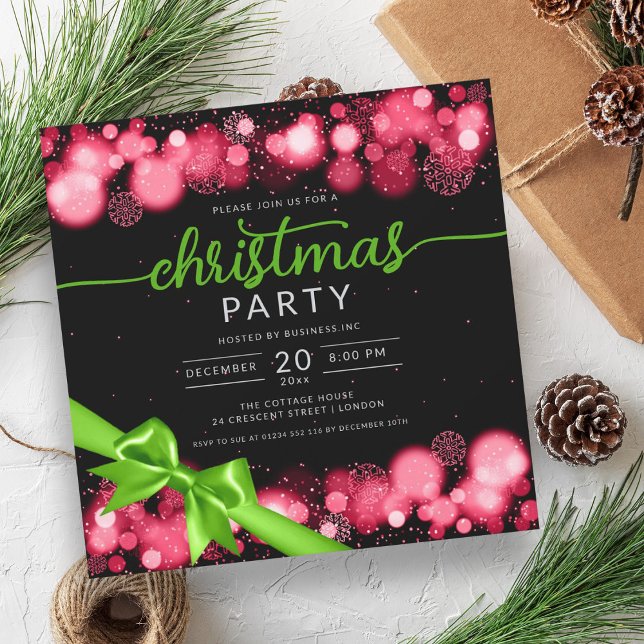 Green Red Winter Wonderland Company Xmas Ribbon Invitation (Green Red Winter Wonderland Company Xmas Ribbon Invitation)