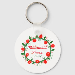 green red wreath cir add name bridesmaid gift year keychain