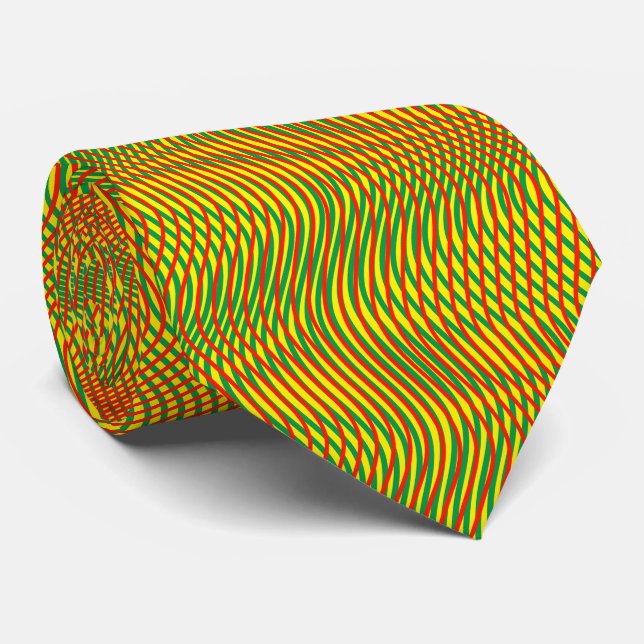 Green Red Yellow Abstract Trippy Wavy Psychedelic Tie (Rolled)