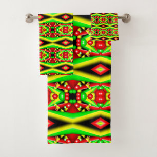 Green Red Yellow Bubbles And Stripes Abstract Art  Bath Towel Set