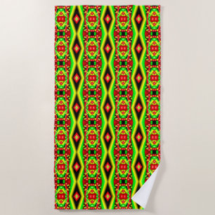 Green Red Yellow Bubbles And Stripes Abstract Art Beach Towel