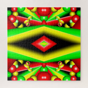 Green Red Yellow Bubbles And Stripes Abstract Art Jigsaw Puzzle