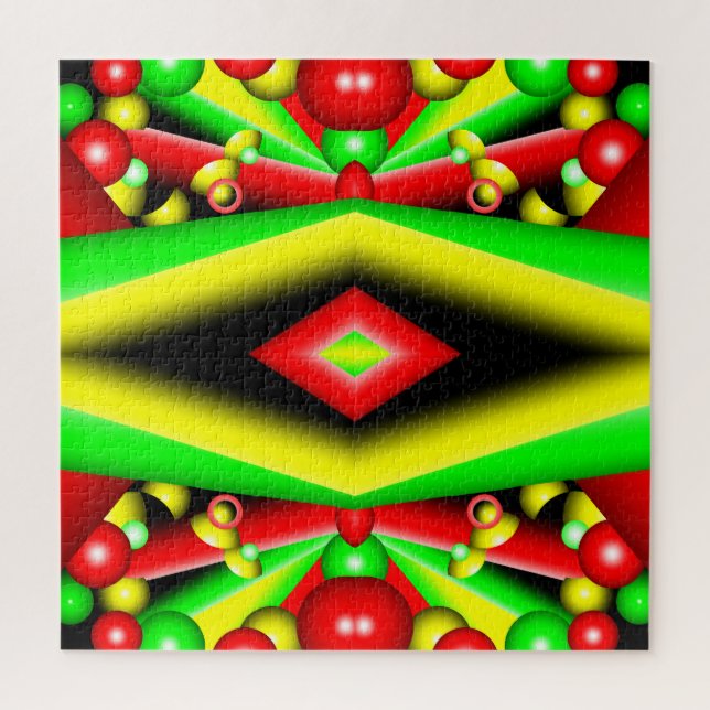 Green Red Yellow Bubbles And Stripes Abstract Art Jigsaw Puzzle (Vertical)