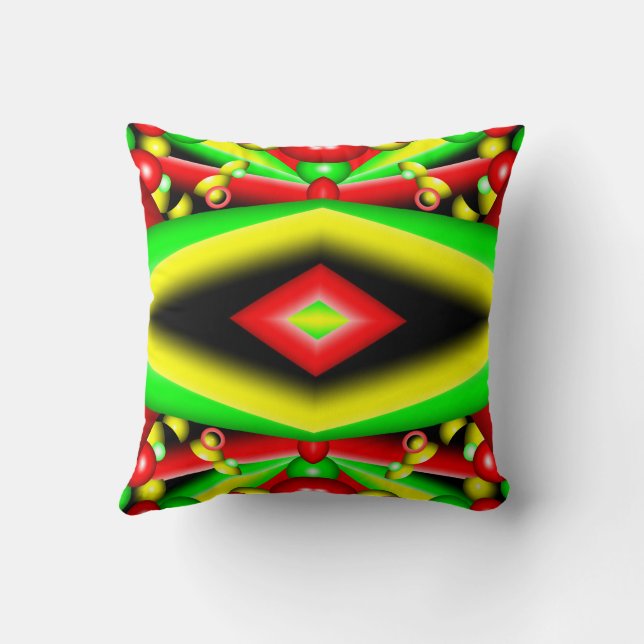 Green Red Yellow Bubbles And Stripes Abstract Art Throw Pillow (Back)