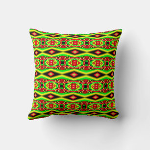 Green Red Yellow Bubbles And Stripes Abstract Art Throw Pillow