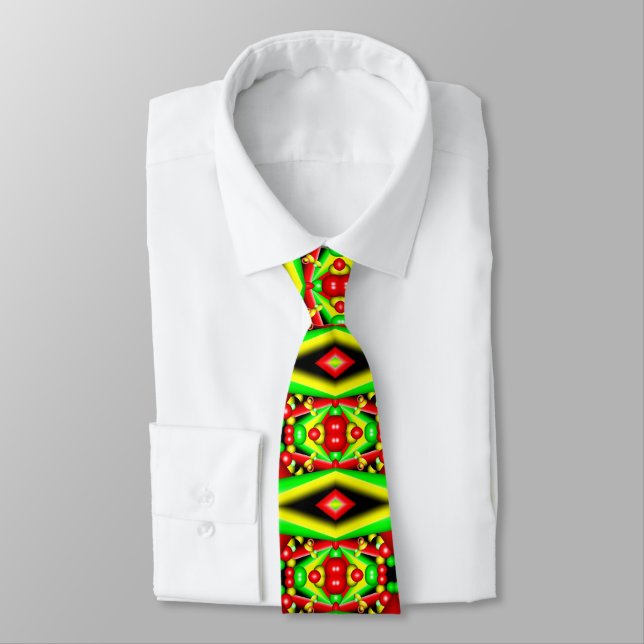 Green Red Yellow Bubbles And Stripes Abstract Art Tie (Tied)