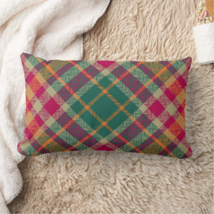 Green Red Yellow Scottish Tartan Plaid Lumbar Pillow