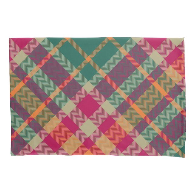 Green Red Yellow Scottish Tartan Plaid Pillowcase (Front)