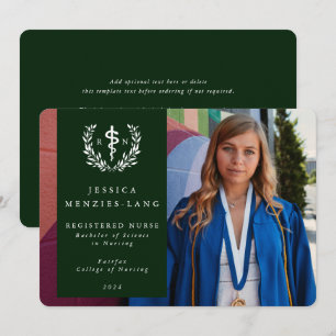 Green Registered Nurse Asclepius Graduation Photo Announcement