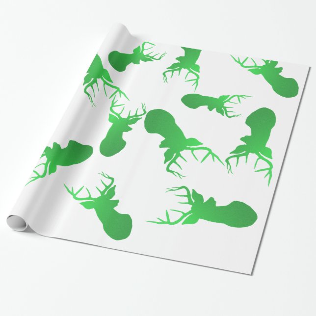 Green Reindeer Christmas Holiday Pattern Wrapping Paper (Unrolled)