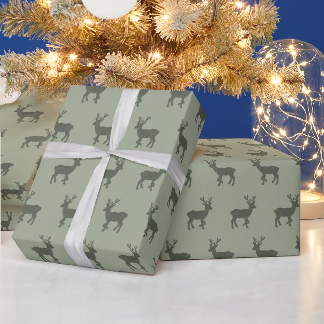 Green Reindeer Winter Modern Minimalist Christmas Wrapping Paper (Holidays)