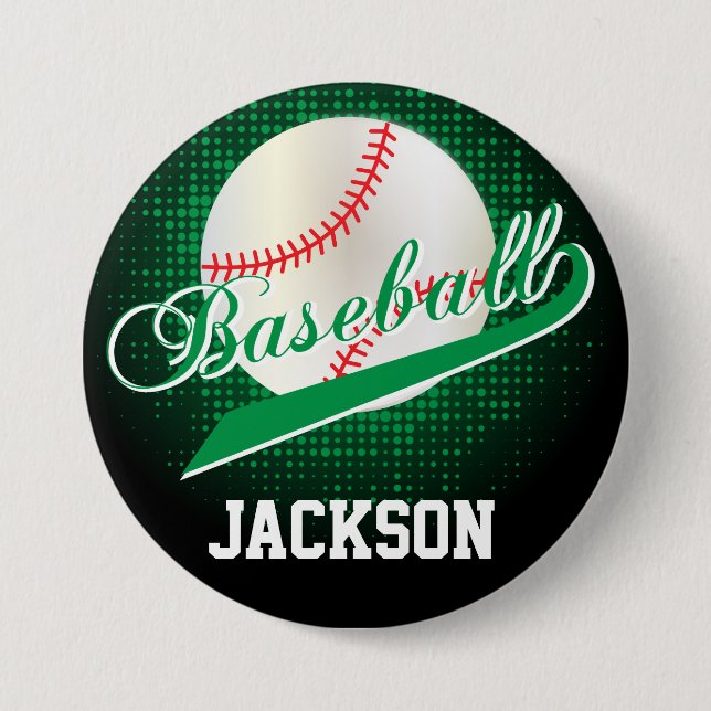 Green Retro Baseball Style 3 Inch Round Button (Front)
