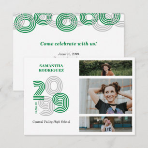 Green Retro Big Numbers 3-Photo Graduation Invitation